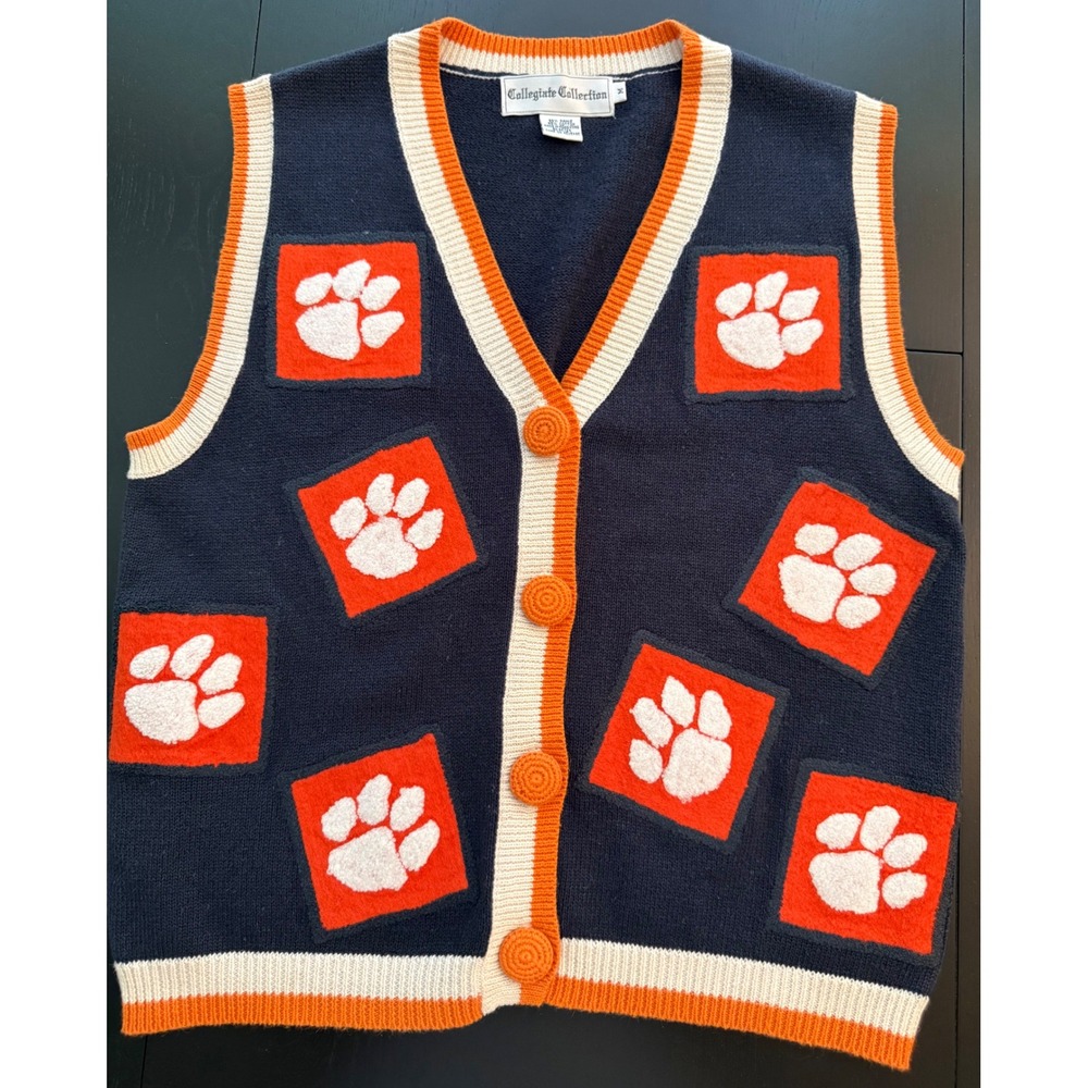 VTG Clemson University Tigers Cardigan Sweater Women M Blue/Orange NCAA Game Day